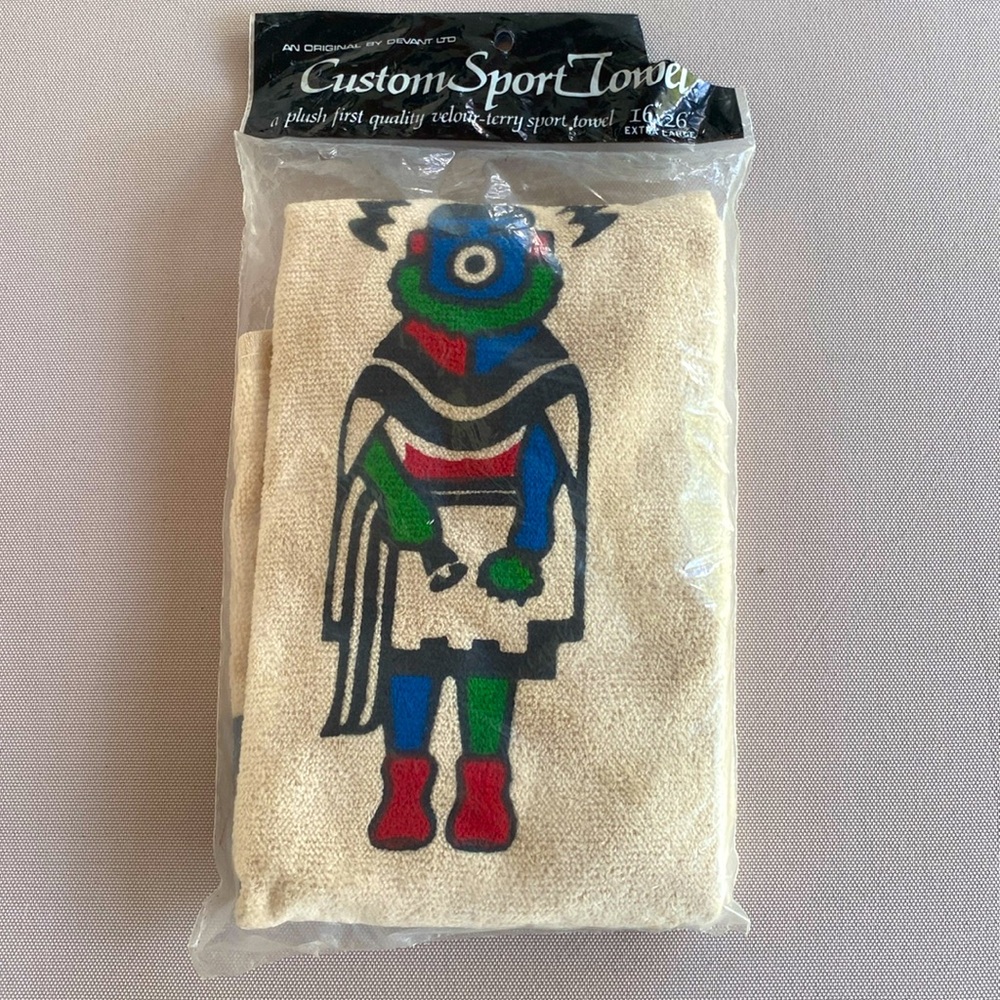 70’s Vintage Native American Print XL Custom Plush Velour-Terrycloth Towel